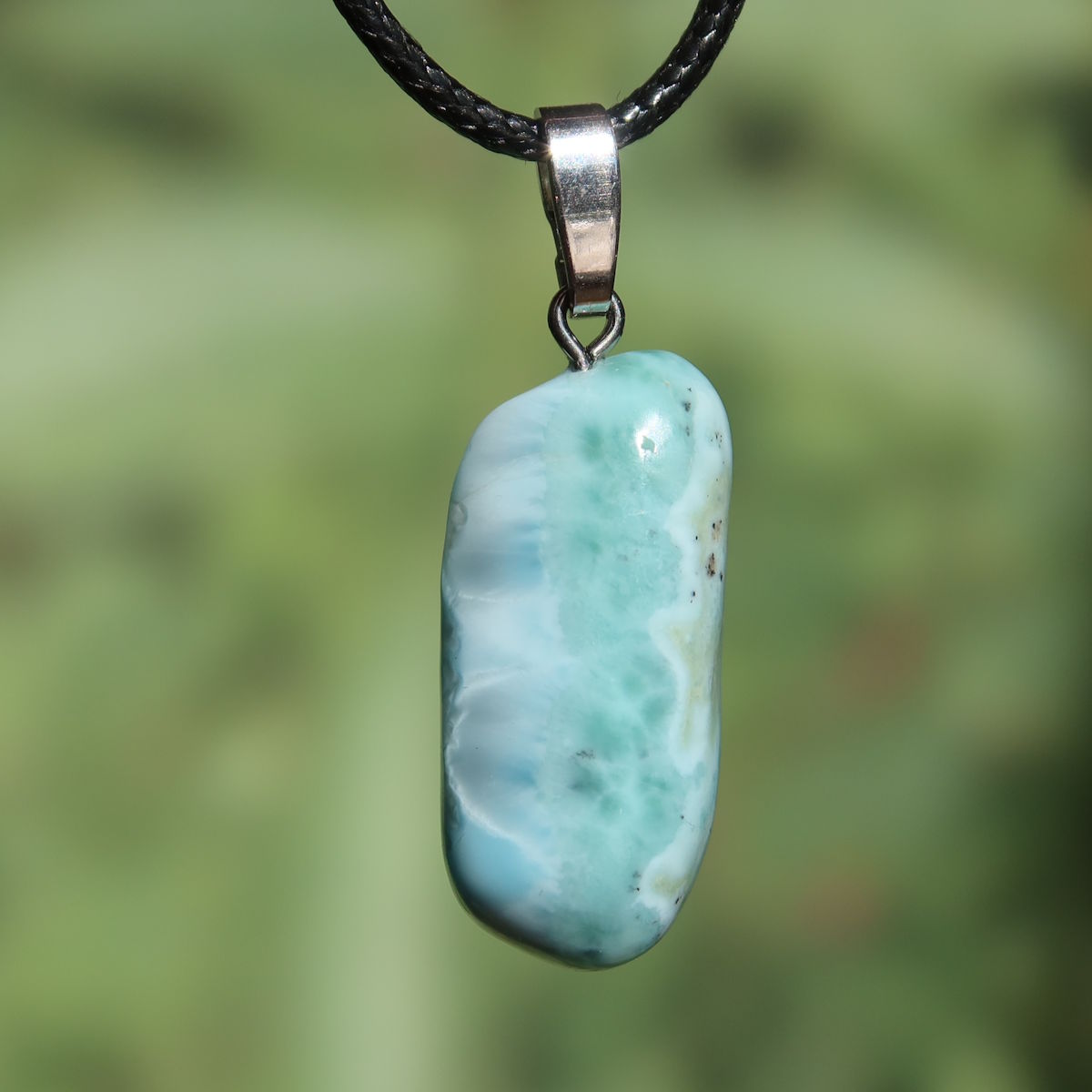 Echter Larimar Anhänger mit Silberschlaufe 32mm - erweiterte Wahrnehmung und Schutz - Nr. 10