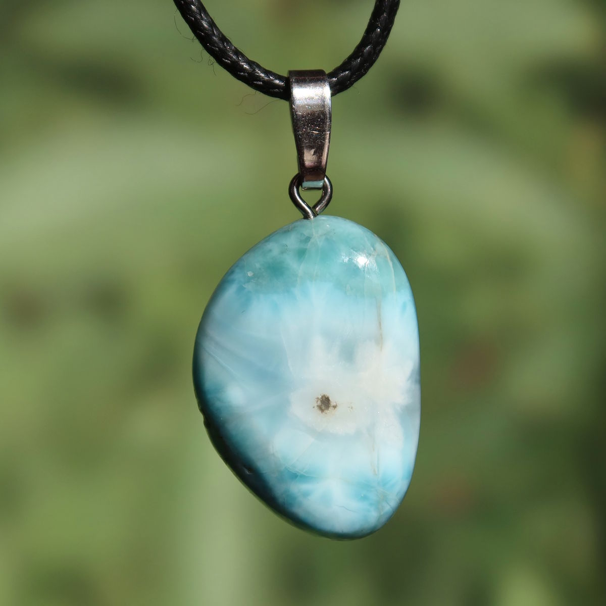 Echter Larimar Anhänger mit Silberschlaufe 30mm - erweiterte Wahrnehmung und Schutz - Nr. 16
