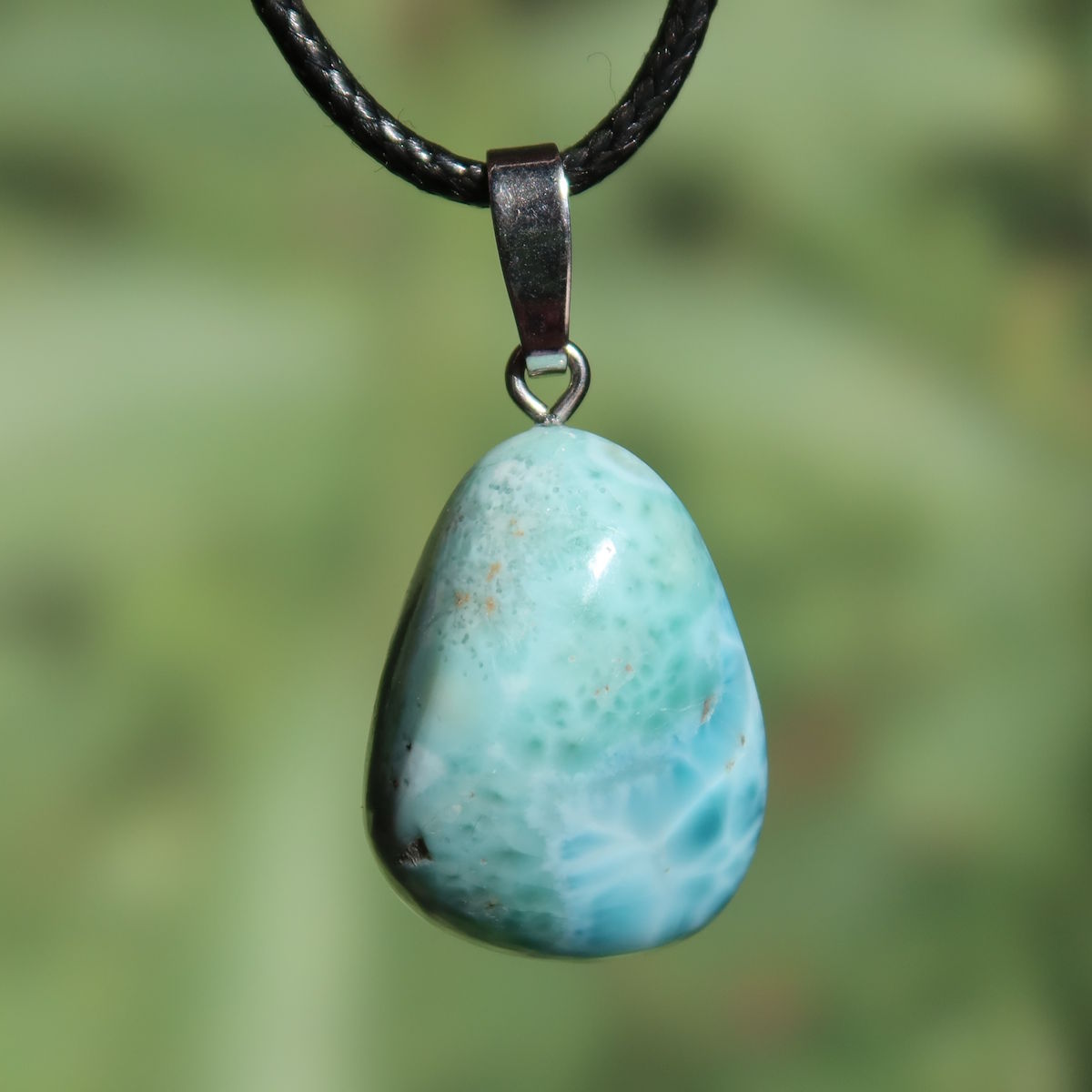 Echter Larimar Anhänger mit Silberschlaufe 26mm - erweiterte Wahrnehmung und Schutz - Nr. 18