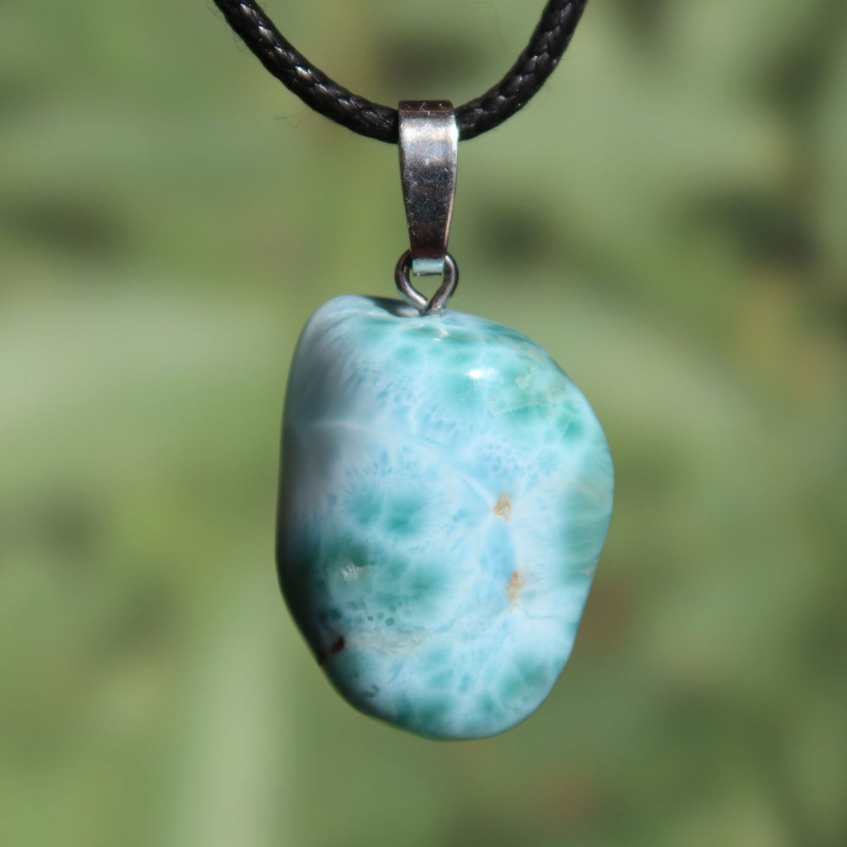 Echter Larimar Anhänger mit Silberschlaufe 30mm - erweiterte Wahrnehmung und Schutz - Nr. 19