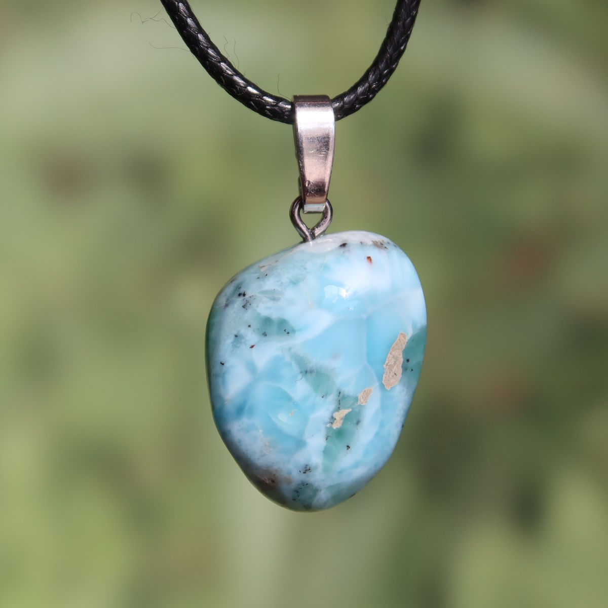 Echter Larimar Anhänger mit Silberschlaufe 25mm - erweiterte Wahrnehmung und Schutz - Nr. 1