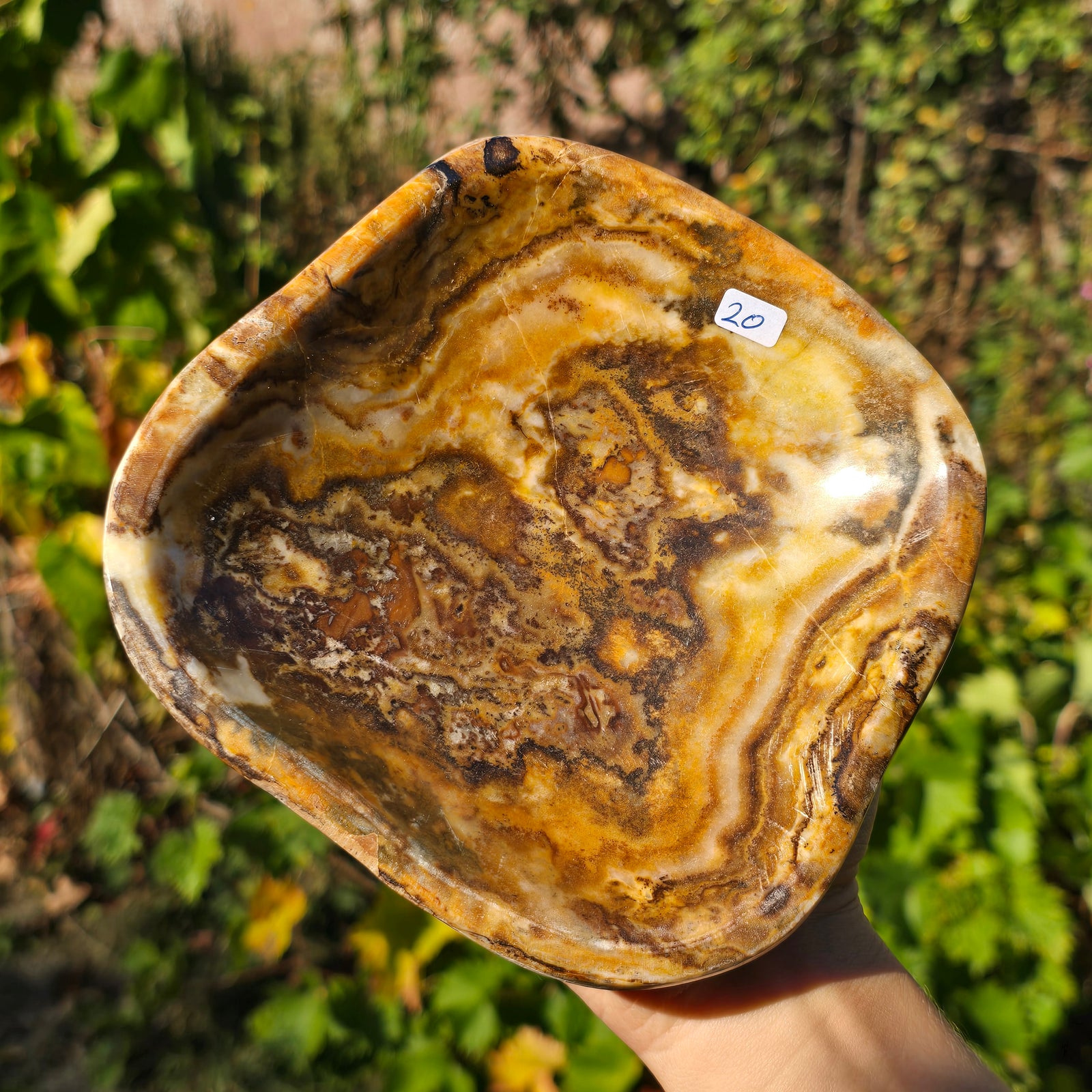 Aragonit Stein Schale - (Onyxmarmor) - 15x15x4cm - handgeschliffen und poliert - Nr. 20