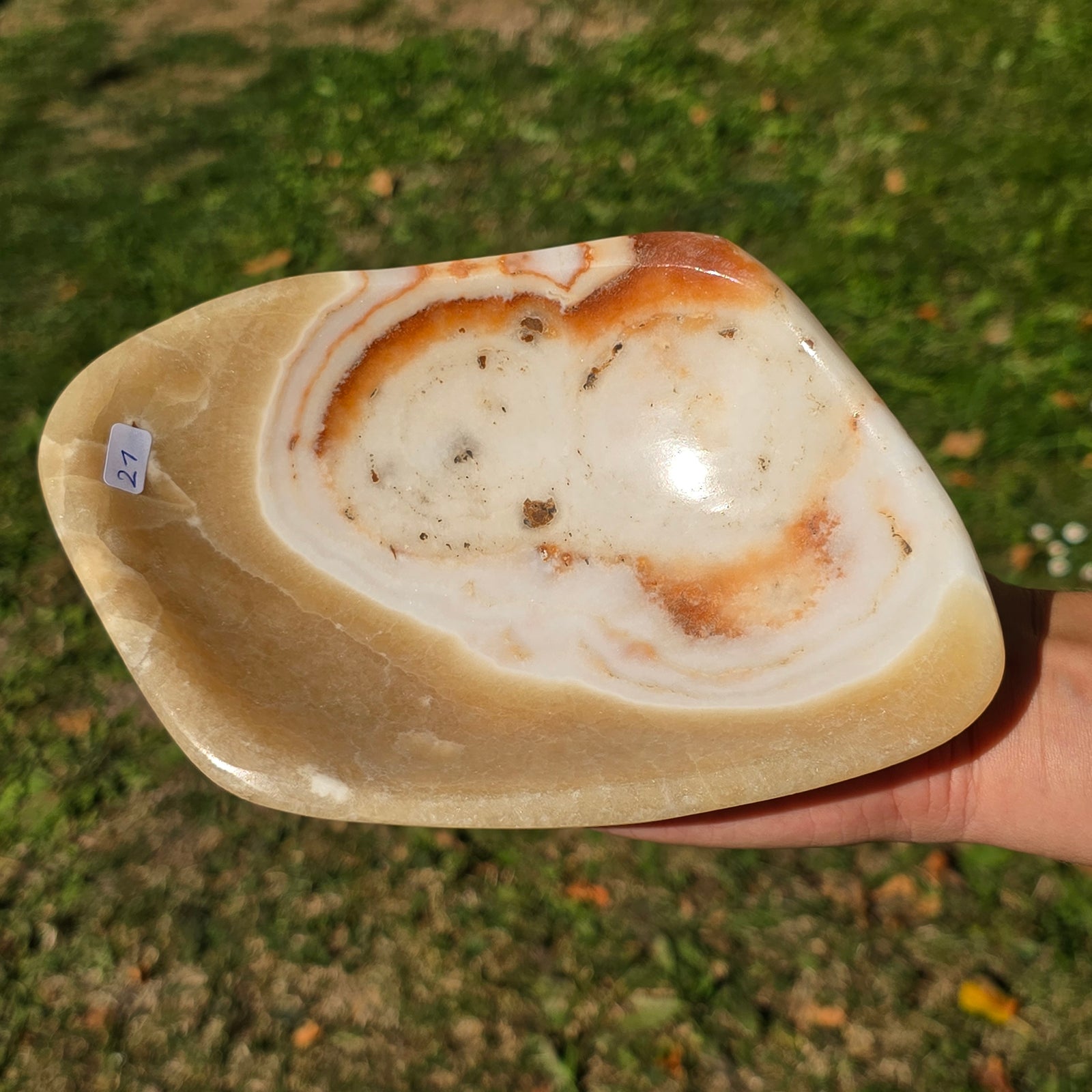 Aragonit Stein Schale - (Onyxmarmor) - 19x12x4cm - handgeschliffen und poliert - Nr. 21