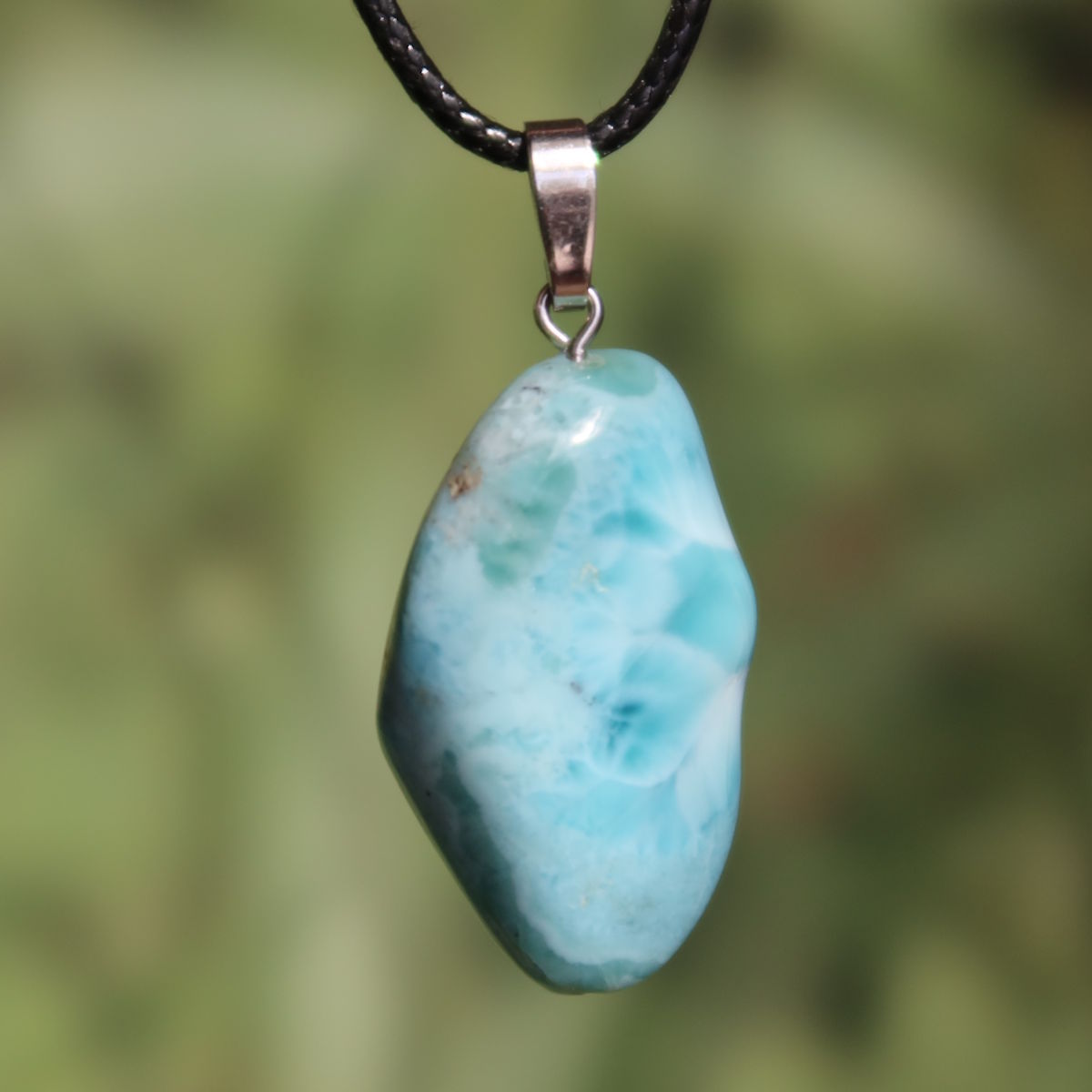 Echter Larimar Anhänger mit Silberschlaufe 36mm - erweiterte Wahrnehmung und Schutz - Nr. 3