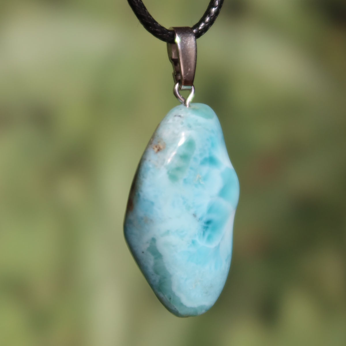 Echter Larimar Anhänger mit Silberschlaufe 36mm - erweiterte Wahrnehmung und Schutz - Nr. 3