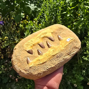 Mosasaurus Kiefer Prognathodon mit originalen Zähnen (Präpariert) – Fossil aus Marokko - 23x14cm - Nr. 50