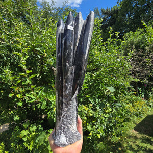 Geschliffene Freiform (Turm) mit Ammoniten und Orthoceras – 36x10x8cm - Nr. 54