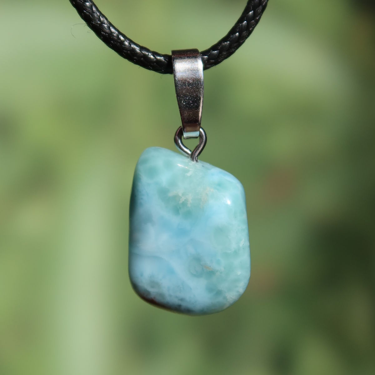 Echter Larimar Anhänger mit Silberschlaufe 21mm - erweiterte Wahrnehmung und Schutz - Nr. 8