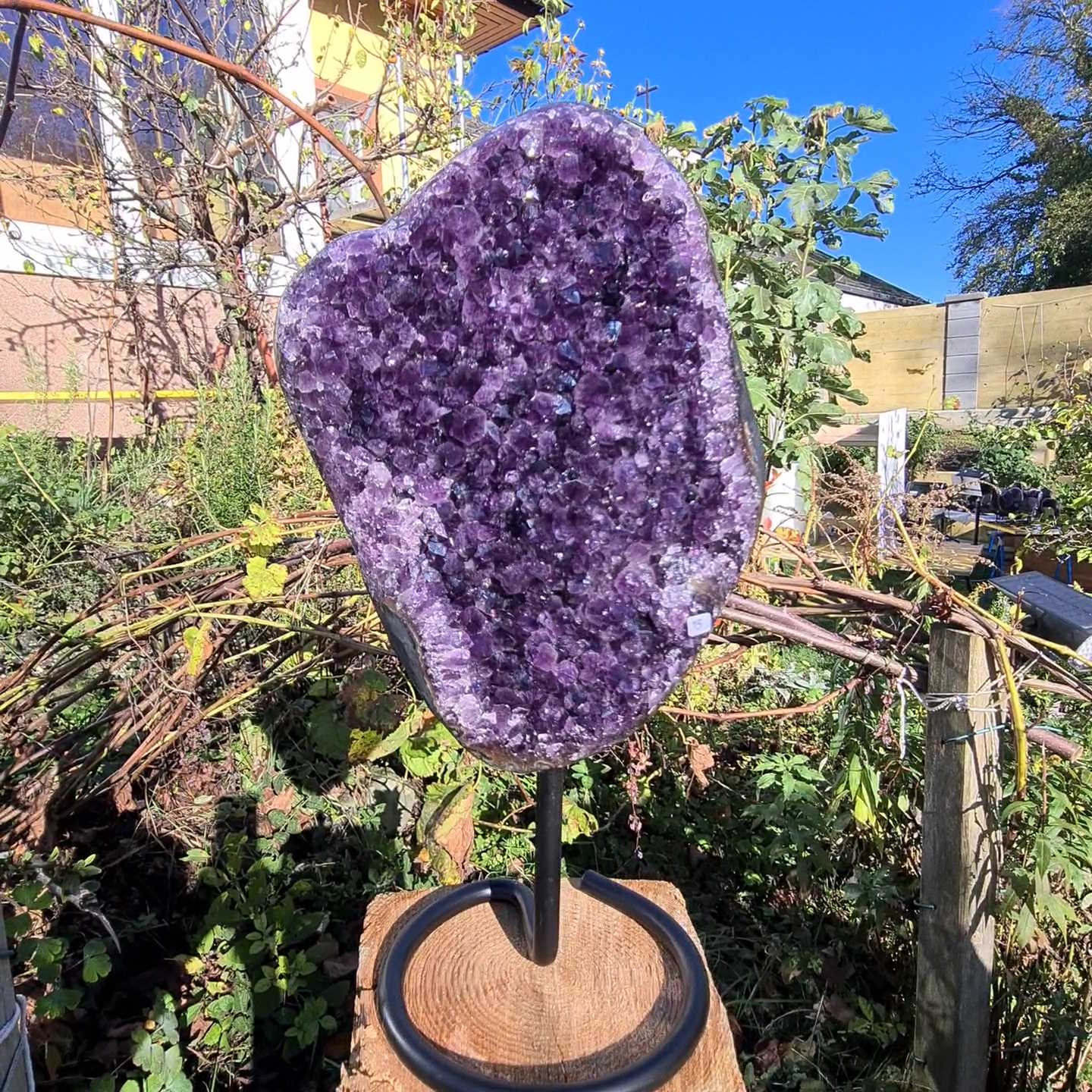 Rohes Amethyststück auf Ständer Amethystdruse Geode