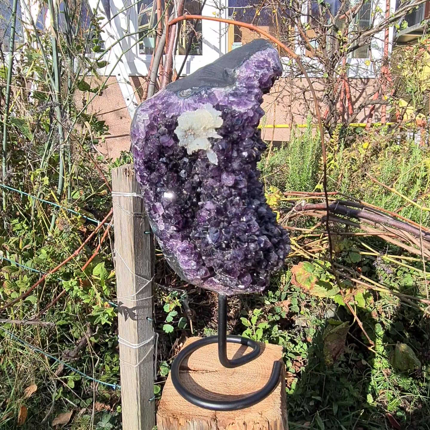 Amethyst mit Calcit Spitze