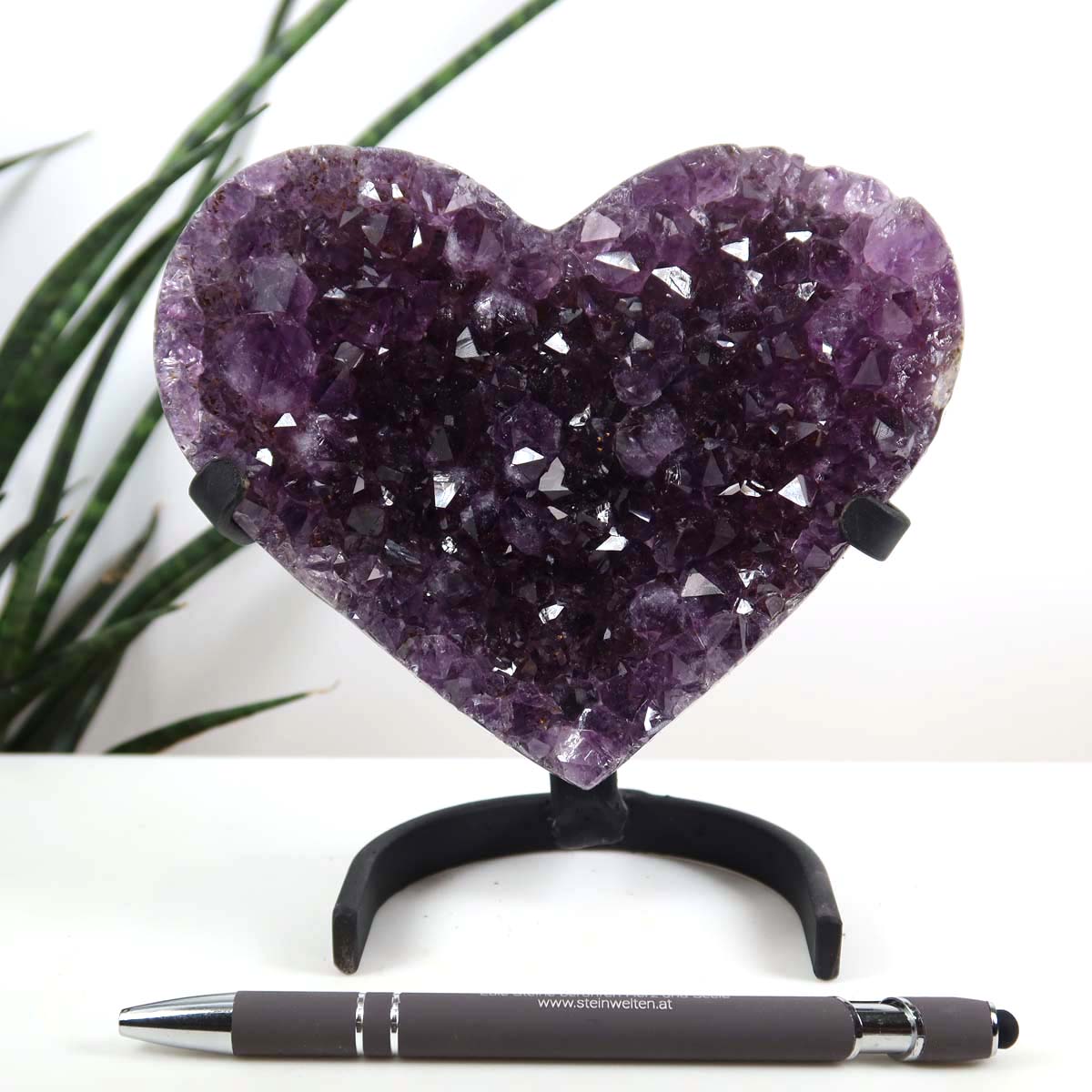 Amethyst Druse Amethyst Geode in Herzform mit Metallsockel 14x12cm - NR-17, brasilianisches Kristallkunstwerk