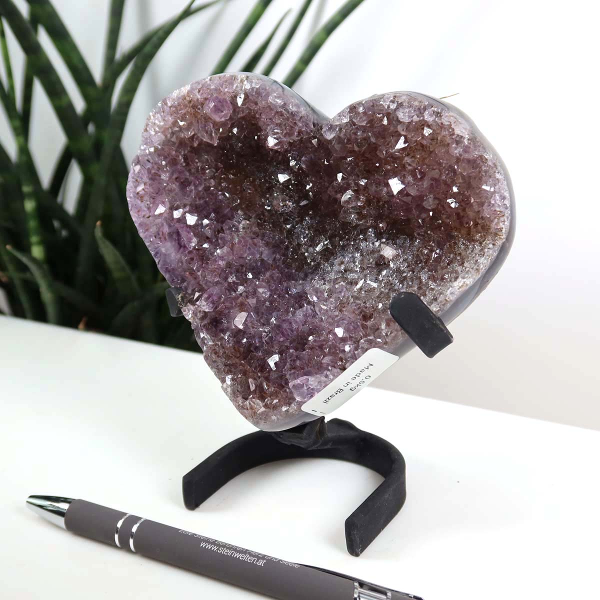 Amethyst Druse Amethyst Geode in Herzform mit Metallsockel 10x12cm - NR-7, funkelnde violette Kristallstruktur auf Halterung