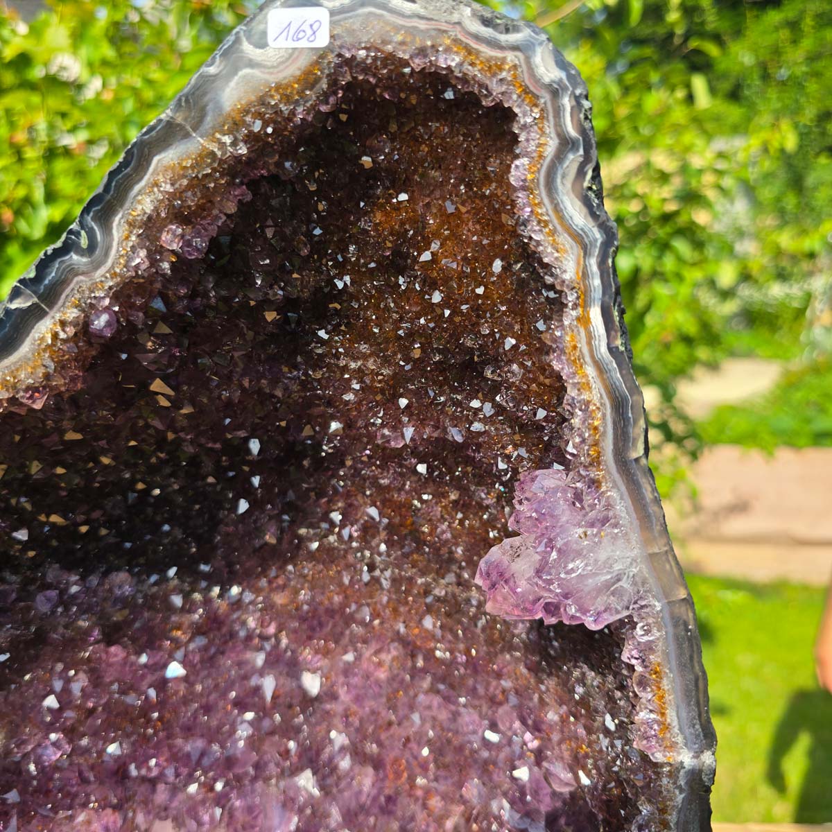 Amethyst Druse – Geode - 38x31x21cm und 21,2kg – Steinwelten OG - Nr. 168, showcasing unique crystal formation, ideal for decor and meditation.