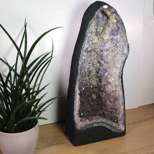 Beeindruckende Amethyst Druse – Geode - 48x21x17cm und 12,8kg – Steinwelten OG - Nr. 17 mit leuchtenden Kristallen, brasilianische Herkunft