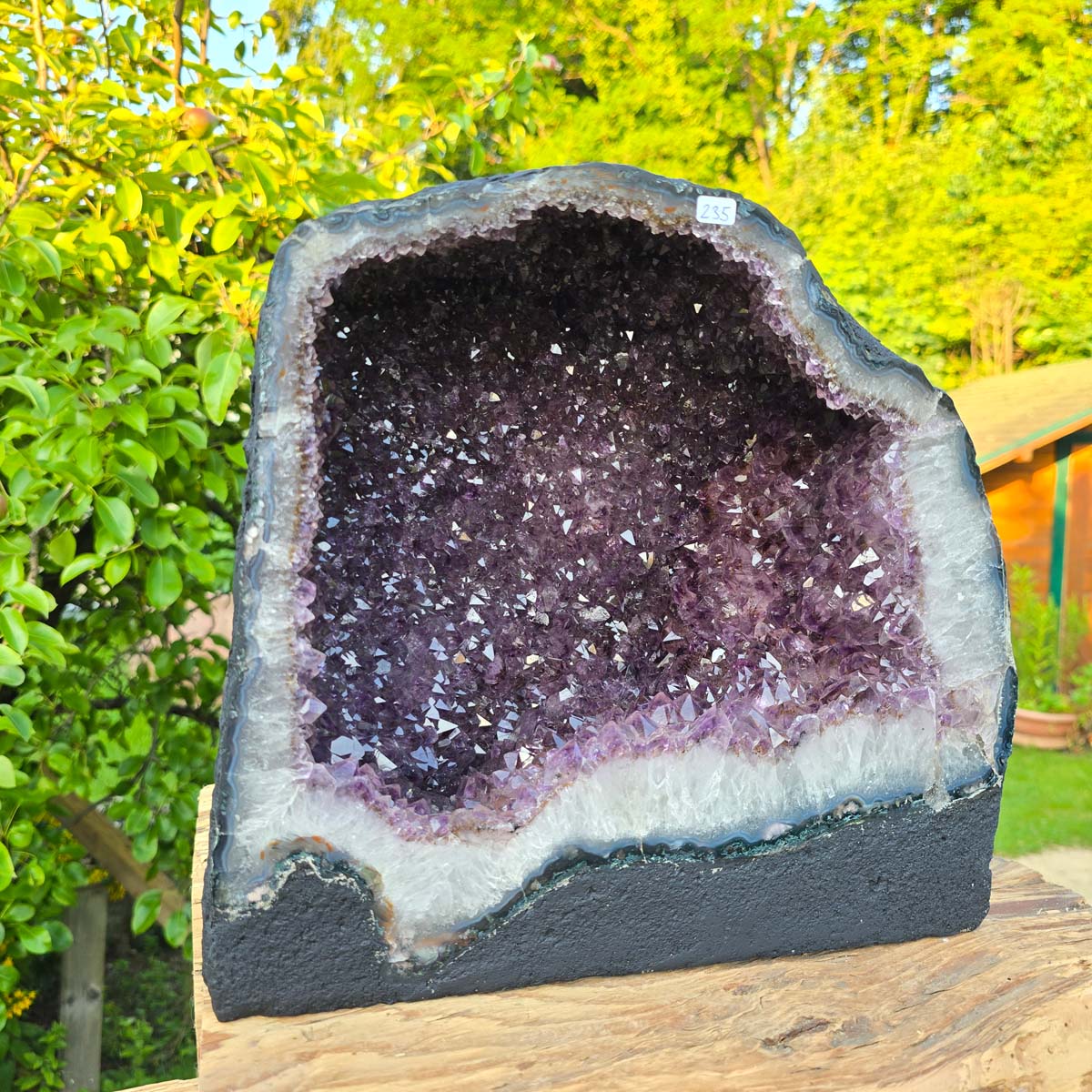 Amethyst Druse – Geode - 42x21x18cm und 19,6kg – Steinwelten OG - Nr. 235 displaying unique crystal structure outdoors