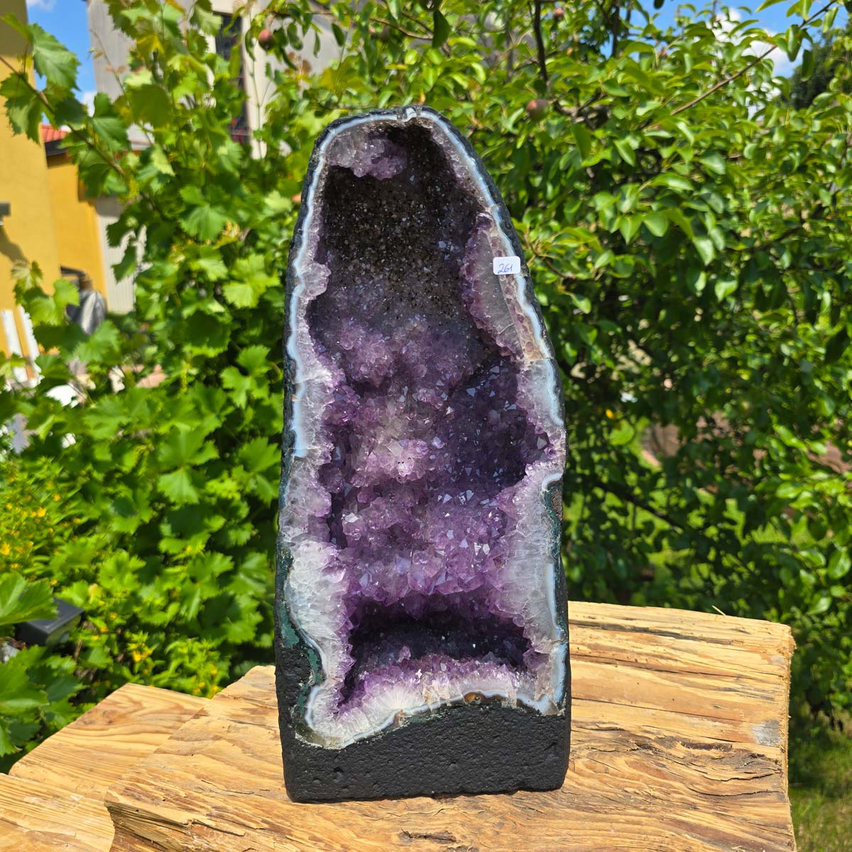 Amethyst Druse – Geode - 37x18x17cm und 10,4kg – Steinwelten OG - Nr. 261, unique amethyst crystal for stylish interiors and meditation.