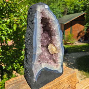 Amethyst Druse – Geode - 35x20x16cm und 14kg – Steinwelten OG - Nr. 284, helle brasilianische Kristalle im Garten