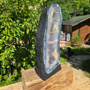 Amethyst Druse – Geode - 46x20cm und 17,6kg – Steinwelten OG - Nr. 306 mit leuchtenden Amethyst-Kristallen, Brasilien.