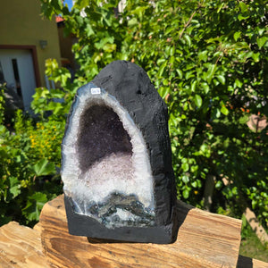 Amethyst Druse – Geode - 29x18cm und 11,2kg – Steinwelten OG - Nr. 307 im Sonnenlicht, Brasilianische helle Amethystkristalle