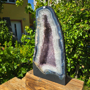 Amethyst Druse – Geode - 45x23cm und 19,2kg – Steinwelten OG - Nr. 344 aus Brasilien mit hellen Kristallen, ideal für Wohnräume.