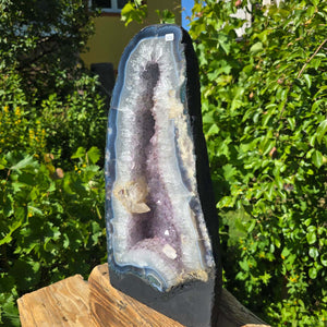 Amethyst Druse – Geode - 45x22cm und 17,4kg – Steinwelten OG - Nr. 347, helle Amethyst Druse aus Brasilien im Sonnenlicht