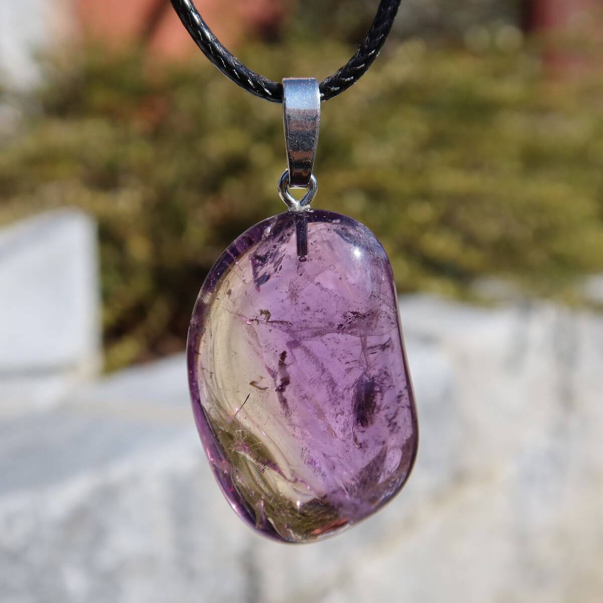 Ametrin Anhänger mit Silberöse 35mm, violett-goldener Quarz Unikat Nr. 1, Förderung von Harmonie und Kreativität.