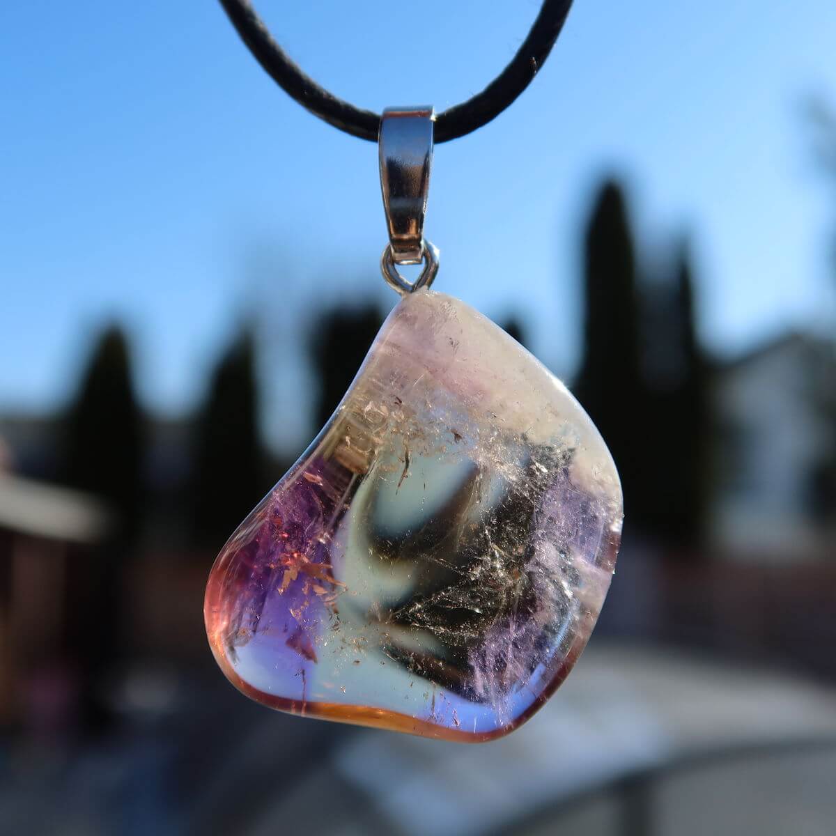 Ametrin Anhänger mit Silberöse, violett-goldene Farbverläufe, 30mm, Unikat Nr. 11, Quarz Edelstein, Harmonie und Kreativität.