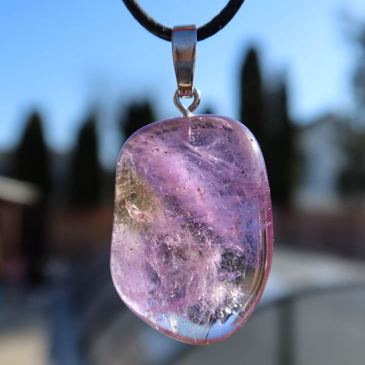 Handcrafted 34mm Ametrine Pendant with Silver Bail featuring unique violet-gold hues for harmony and creativity. Unikat Nr. 13.
