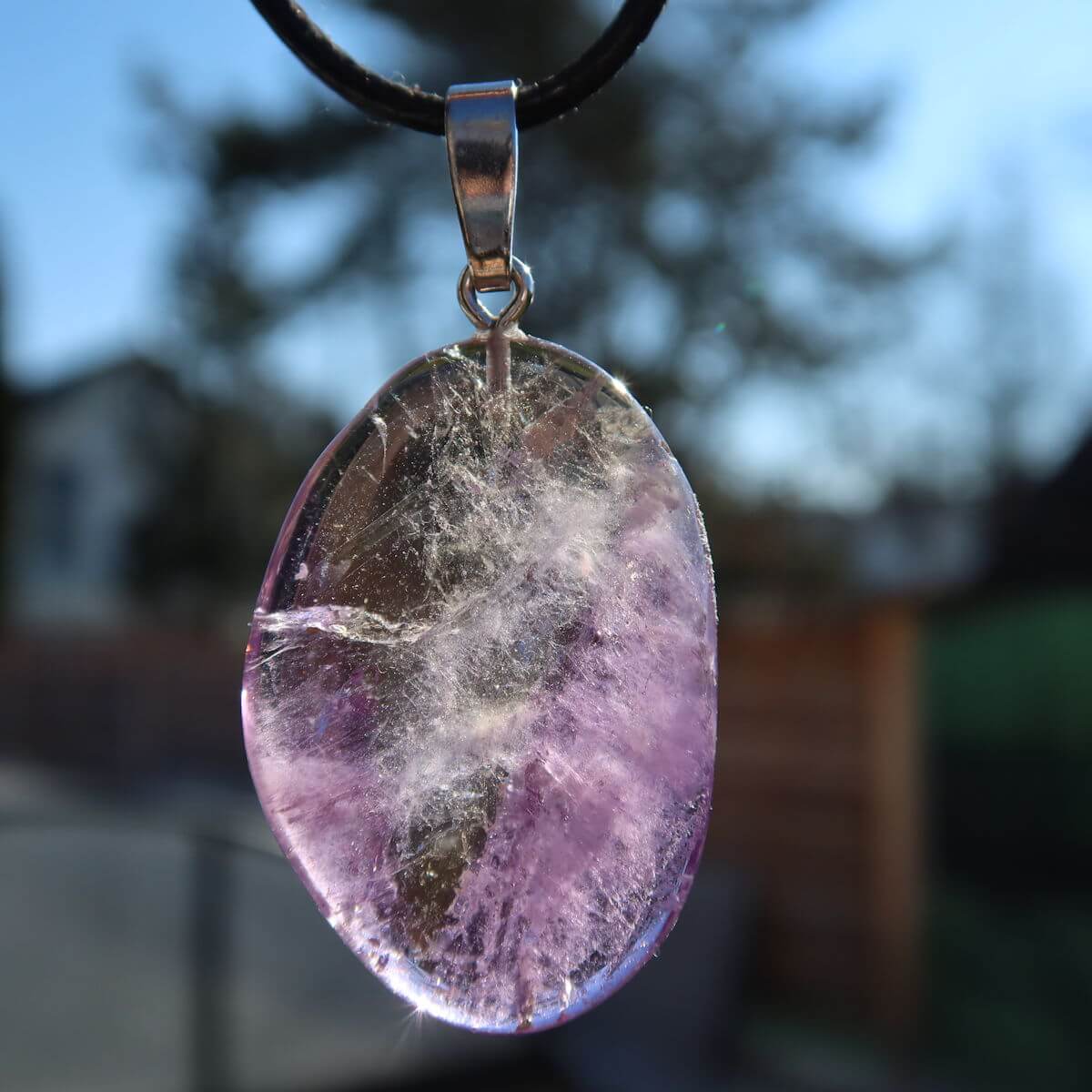 Ametrin Anhänger mit Silberöse, Unikat Nr. 4, 36mm, lila-golden Farben, seltener Quarz für Harmonie und Kreativität.