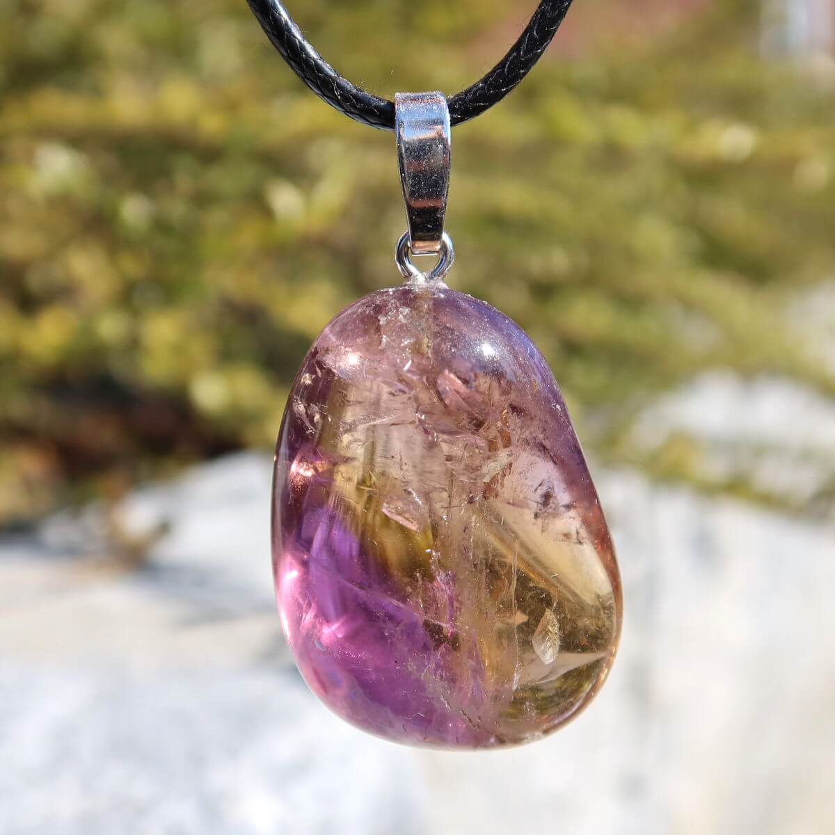 Ametrin Anhänger mit Silberöse 34mm, einzigartig violett-goldene Farbverläufe, Naturkunstwerk Unikat.