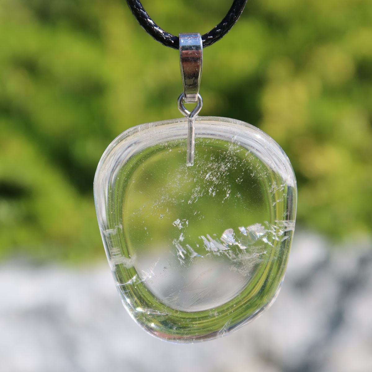 Bergkristall Anhänger mit Silberöse für Klarheit und Stabilität - Steinwelten online Shop, kaufen - UNIKAT Nr. 18, 35mm