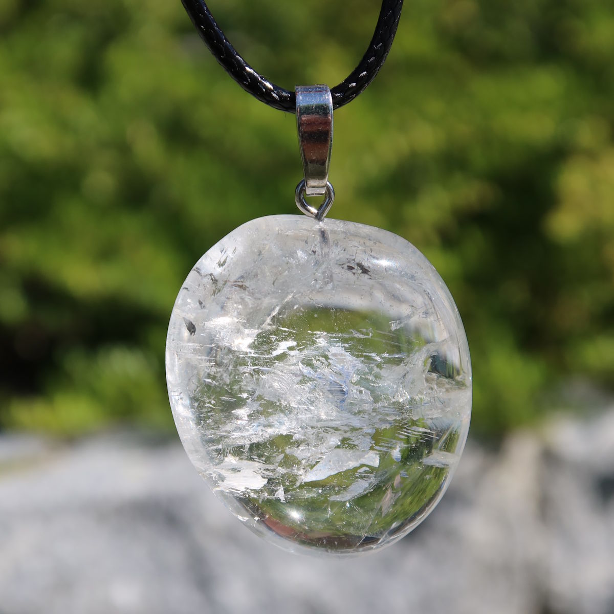 Bergkristall Anhänger 35mm, einzigartig, klarer Gedanke, Stabilität, Silberöse, Steinwelten, online Shop, kaufen