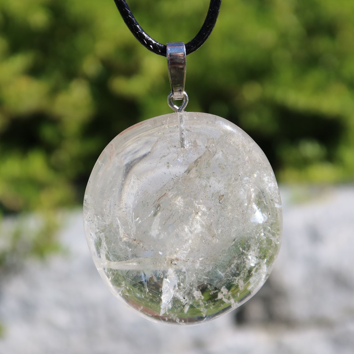 Bergkristall Anhänger 42mm, klarer Gedankenstein mit Silberöse, UNIKAT Nr. 6