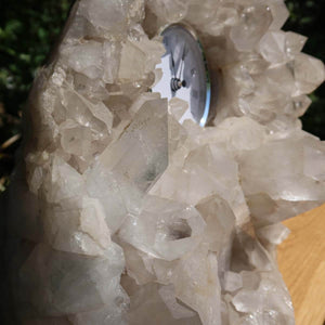 Bergkristall Stufe mit Uhr, klaren Spitzen, 12kg - 1A Qualität aus Brasilien, Sammlerstück Unikat