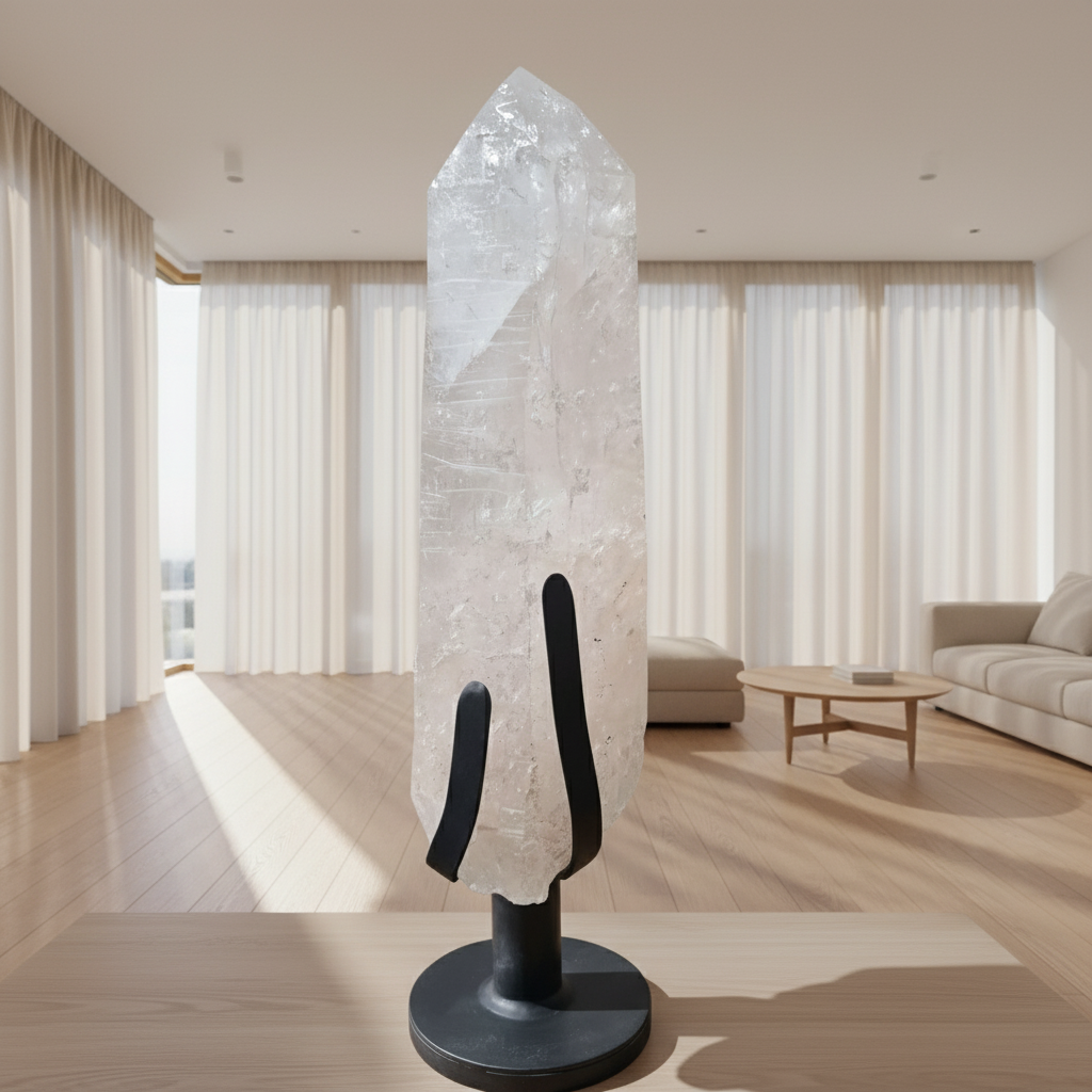 Bergkristall XXL Kristall Spitzen auf Metallständer, Nr. 2 - Geschliffene Quarz Spitze, 17,7 kg - 62 cm höhe, ideal für Raumdekoration