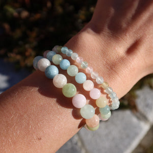 "Beryll Mix Qualität Edelstein Armband - 1 Stück - in Varianten 4-6-8 oder 10mm, featuring aquamarine, morganite, and heliodor."