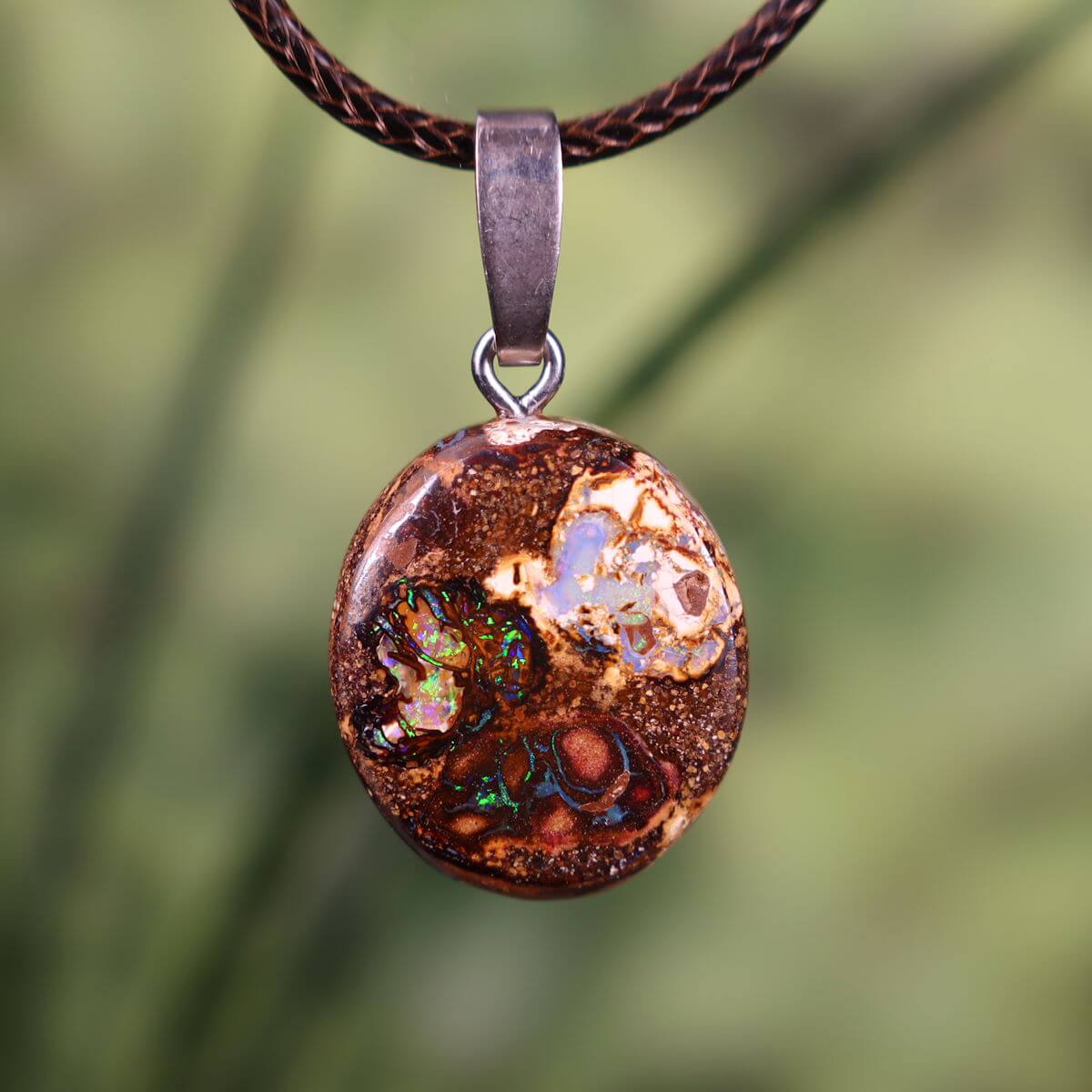 Handcrafted Boulder Opal Pendant with Solid Silver Loop, 21x16mm, Unique Natural Gemstone from Australia