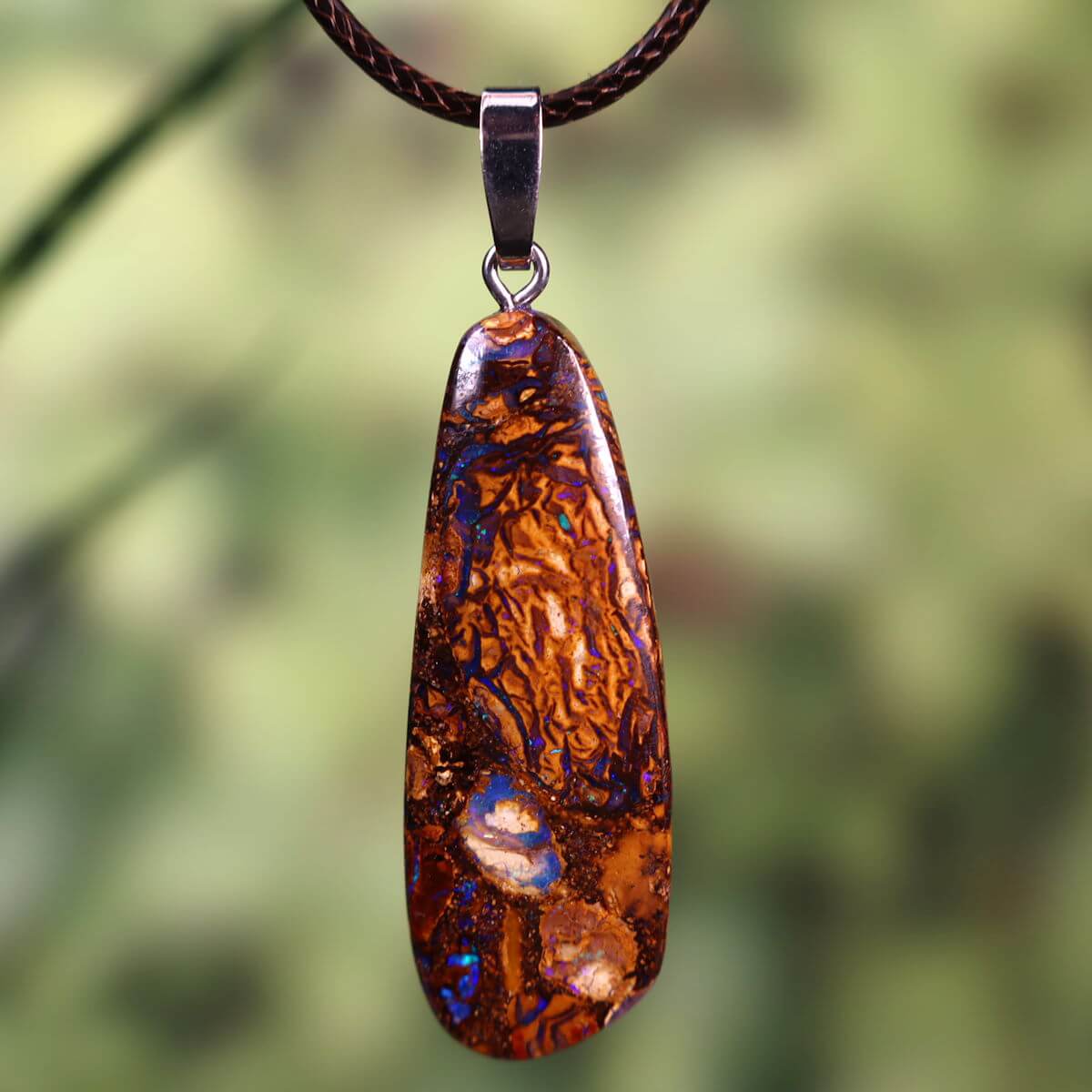 Boulder Opal Anhänger - Unikat Nr. 46 - Handgeschliffen - Echter Edelstein mit massiver Silberschlaufe - Freude und Leichtigkeit