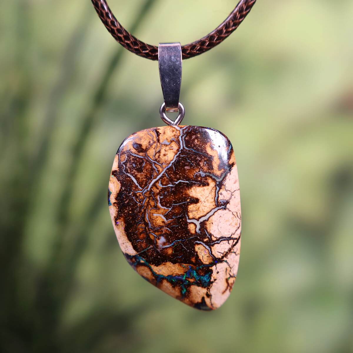 Unique Boulder Opal Pendant with Silver Loop, Handcrafted in Australia, 30x23mm - Natural Beauty and Durability