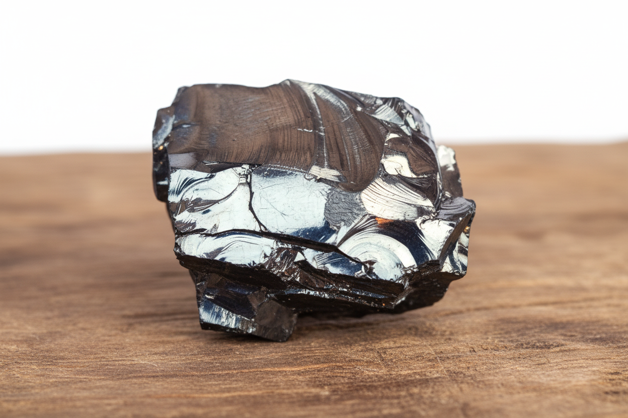 Edelschungit Rohstein - 34x24mm Harmonie und Schutz - UNIKAT Nr.12, edles Naturmineral aus Karelien für Wasseraufbereitung und Schutz.