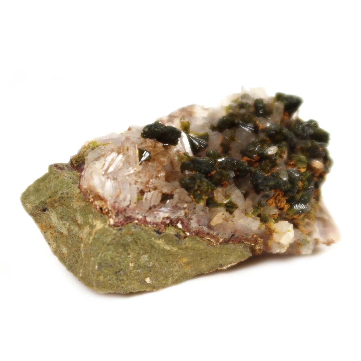 Epidot and quartz crystal cluster, 6x4x3 cm, from Morocco. Natural form perfect for mineral collectors. Buy on Mineralienatlas.