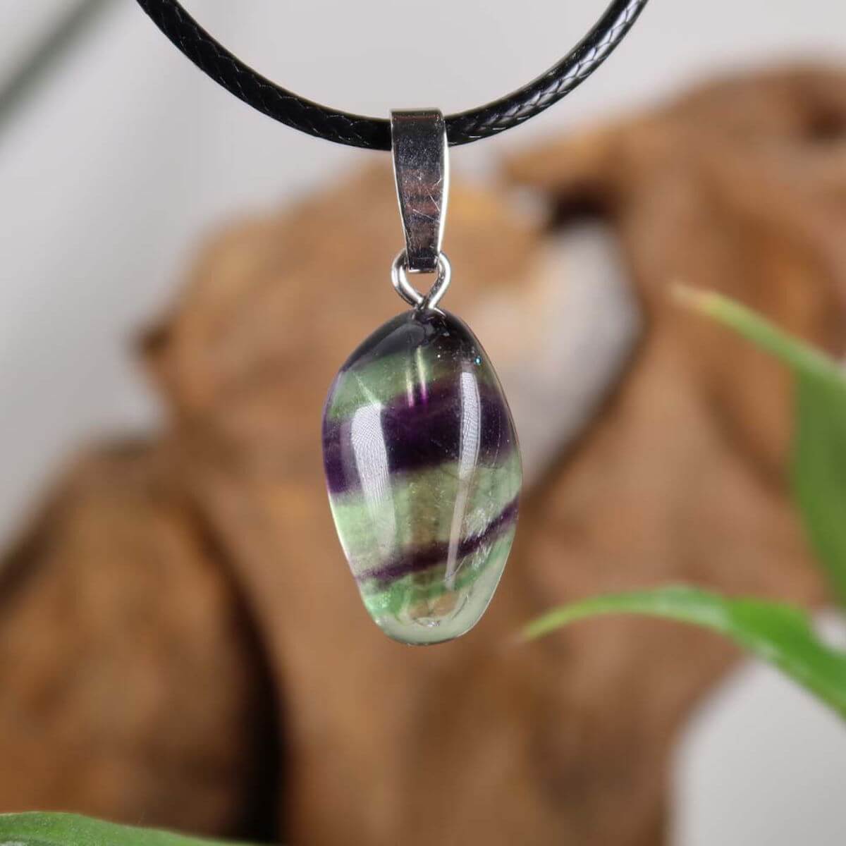 Unique Fluorite Pendant with Silver Bail, Featuring Green and Purple Hues, Promoting Concentration and New Beginnings
