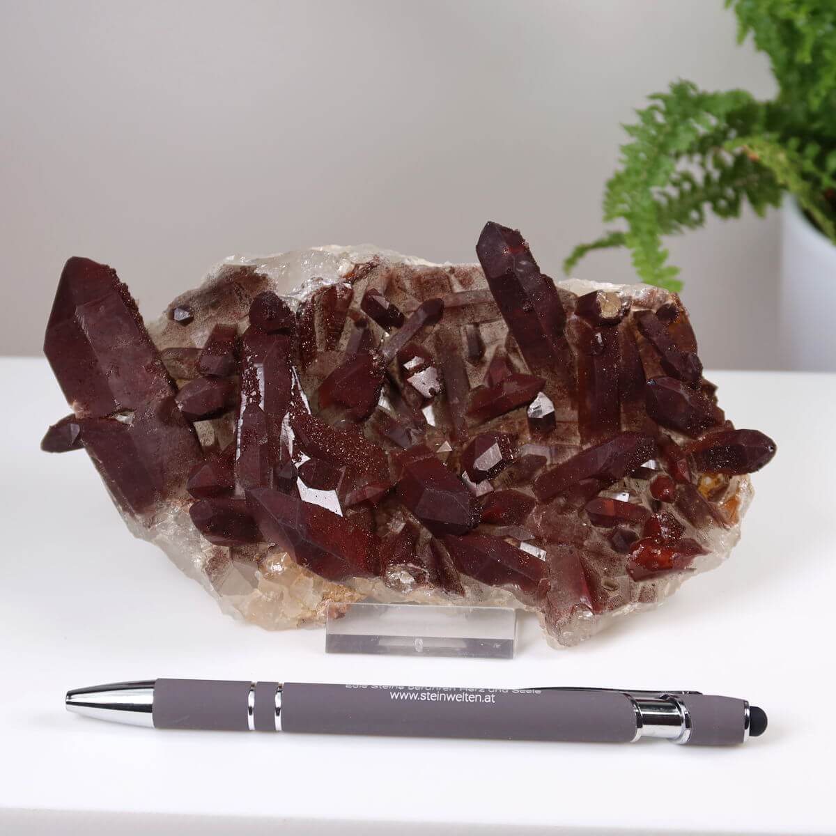 Seltene Hämatit Quarz Bergkristall Stufe (Eisenquarz) aus Marokko mit intensivem Farbspiel, perfektes Sammlerstück, online kaufen bei Steinwelten.