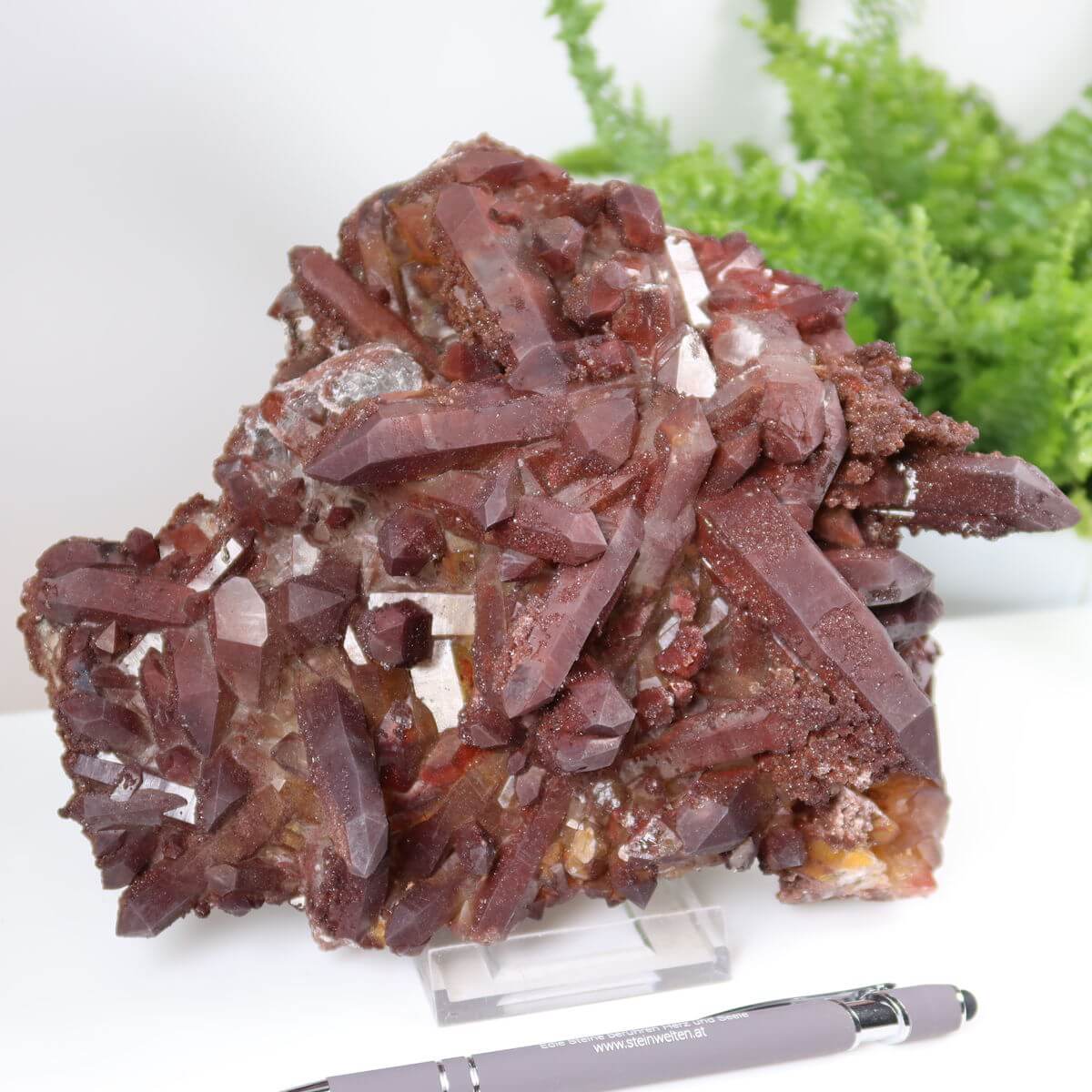 Seltene Hämatit Quarz Bergkristall Stufe aus Marokko mit intensiver Farbe, 20x20x7cm, für Sammler und Dekor.