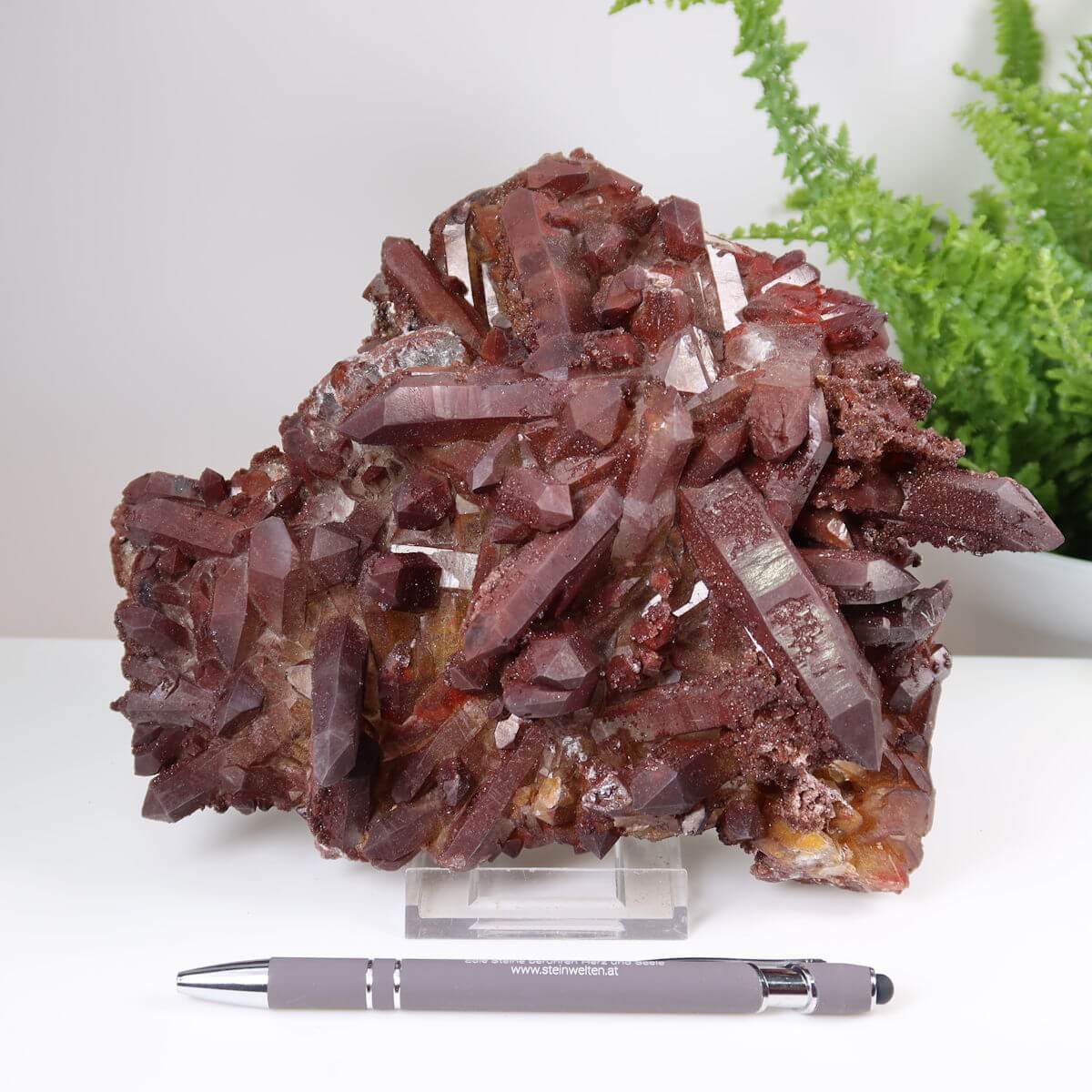 Seltene Hämatit Quarz Bergkristall Stufe aus Marokko mit intensiver Farbe, 20x20x7cm, für Sammler und Dekor.