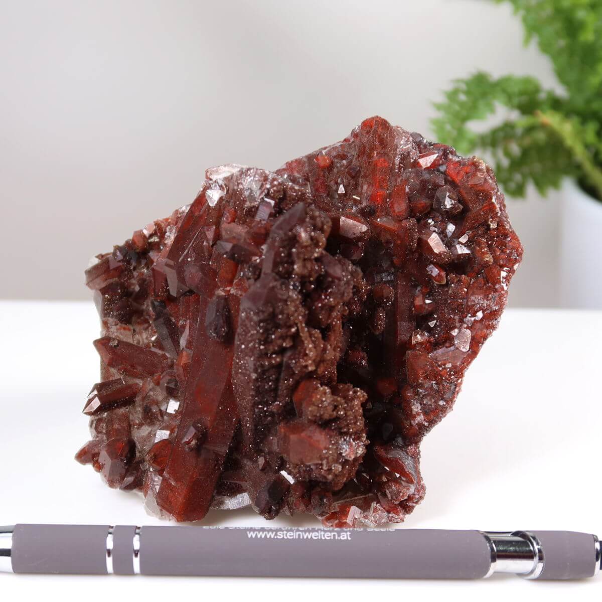 Hand holding a rare Hämatit Quarz Bergkristall from Marokko, showing deep red iron-rich crystals, ideal for collectors and enthusiasts.