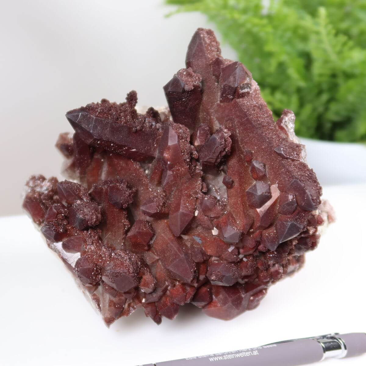 Seltene Hämatit Quarz Bergkristall Stufe aus Marokko mit intensiver Farbe, Eisenquarz Sammlerstück, online kaufen bei Steinwelten.