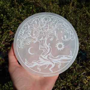 Selenite Charging Plate - Tree of Life - Sun and Moon - 12cm