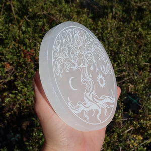 Selenite Charging Plate - Tree of Life - Sun and Moon - 12cm