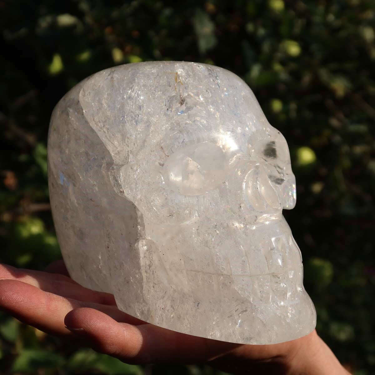 Handcrafted XL crystal skull made from Bergkristall, unique collector's piece by Graz Mineralien und Edelsteine.
